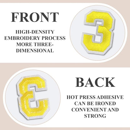 Number Iron On Patches, Numbers 0-9 Embroidery Applique Patch, DIY Decorative Heat Press Patches for Clothing Jeans Jackets Backpacks Hats (Yellow 50 Pcs)