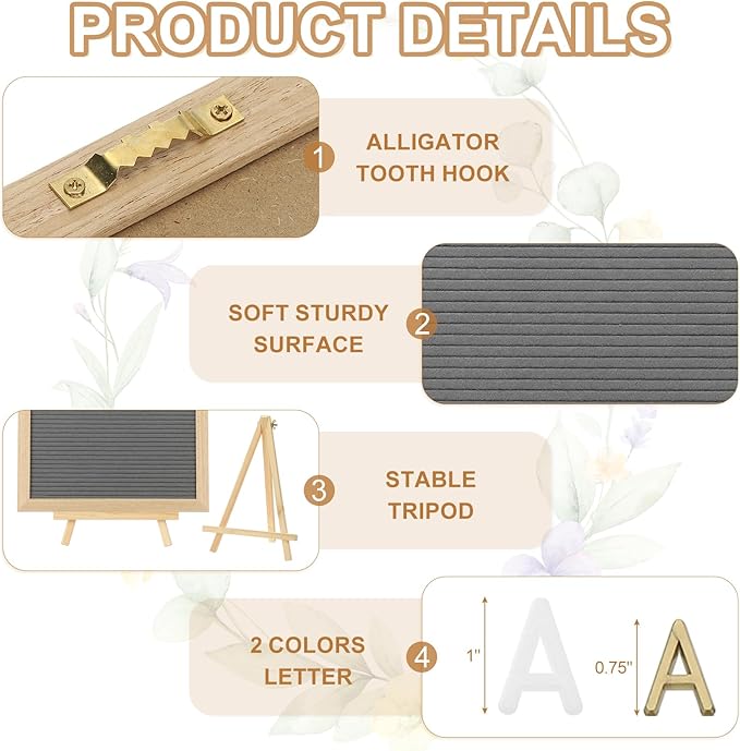 PATIKIL Felt Letter Board, 12x16Inches Gray Wooden Changeable Message Board with Storage Bag Stand for Kitchen Menu Classroom Farmhouse Decor Notes, White Bronze Letter