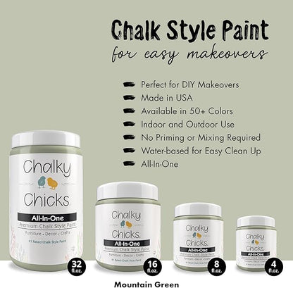 Chalky Chicks 8 Fl Oz Matte Mountain Green (Sage Green) Chalk Paint for Furniture Without Sanding - No Prep Furniture Paint No Sanding All in One for Crafts, Wood, Walls, Cabinet, Metal, Dresser