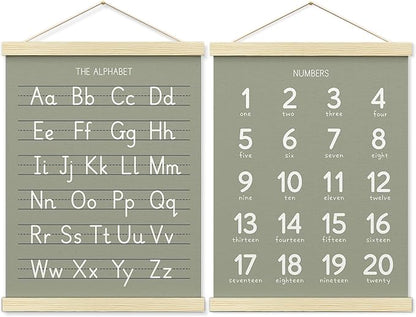 BONETAT Numbers alphabet poster for Nursery Toddlers, Play Room Wall Decor, ABC Wall Chart, Wall Hanging Decor for Toddler Playroom Decor Kids Wall Decor, Wooden Frame Alphabet Banner-A06