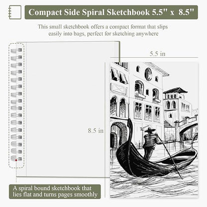 Sketch Book 5.5 X 8.5 inch, Artist Sketch Pad (Pack of 3), 300 Sheets (68lb/100gsm) Spiral Bound Sketchbook, 100 Sheets Each, Acid Free Drawing Paper, Suitable for Adults & Teens