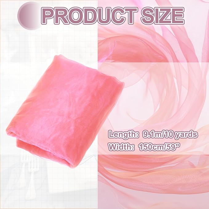 MECCANIXITY Iridescent Sheer Organza Fabric, 10 Yards x 59 Inches Solid Holographic Shiny Fabric Organza Cloth for Wedding, Curtains, Costume, Photo Background, Gradient Fluorescent Orange