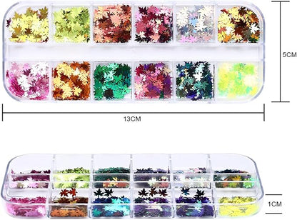Thanksgiving Glitter Maple Leaf Nail Sequins Holographic Laser Mixed Color Fall Nail Flakes Design Nail Charms 3D Confetti Nail Art Stickers Maple Leaves Nail Glitter Sequins for Women