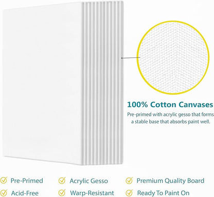 KEFF 12-Pack Bulk Canvas Boards, 9x12 Canvas for Acrylic, Oil, Watercolor, Tempera - 100% Cotton Primed Painting Canvas
