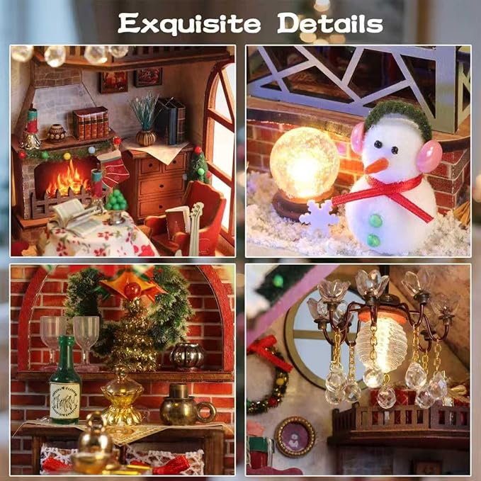 DIY Miniature House Kit, Miniature Kit with Music, Dollhouse Kit for Adults Teen, Mini House Building Kit for Birthday, Christmas Warm Lodge