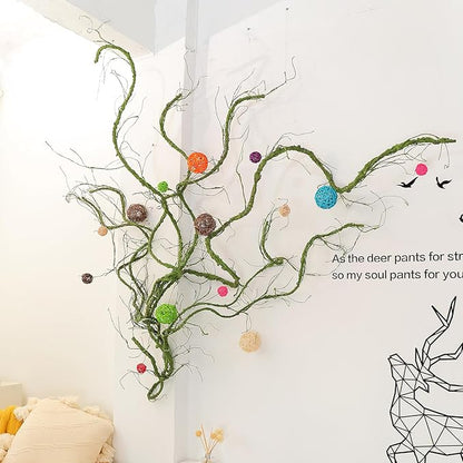 118 inch Medium Malleable Artificial Green Tree Branches Grapevine Garland Fake Cherry Blossom Tree Trunk Twigs for Wall Hanging Willow Ivy Home Room Wedding Decoraton