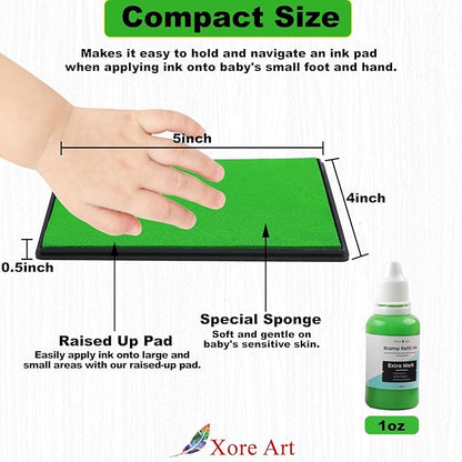 5"x4'' Large Ink Pad Washable Stamp Ink Pad for Baby Footprint Handprint with 30ml Premium Refill Ink (Light Green)