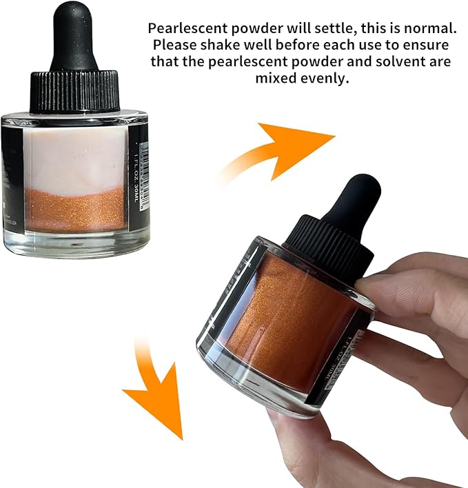 CSY art gallery Pearlescent Acrylic Inks Bottle with Dropper, 1oz - 29.5 ml Set of 6PCS Bronze Gold Red Liquid Drawing Ink for Calligraphy,Wood, Scrapbook Journals, Photo Albums (Saturn Twinkles Set)