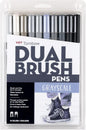 Tombow 56171 Dual Brush Pen Art Markers, Grayscale, 10-Pack. Blendable, Brush and Fine Tip Markers