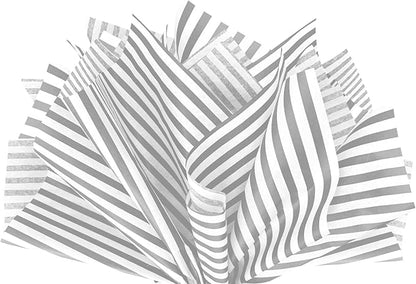 Flexicore Packaging Metallic Silver Pin Stripe Print Gift Wrap Tissue Paper Size: 15 Inch X 20 Inch | Count: 100 Sheets | Color: Silver Pin Stripe