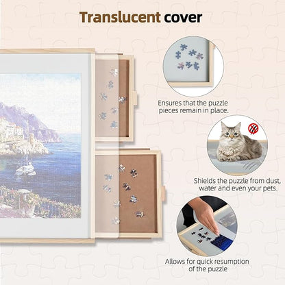 ALL4JIG 1500 Pieces 2-in-1 Tilting & Rotating Puzzle Board for Adults Gifts, Wooden Jigsaw Puzzle Table with 4 Drawers, Portable Board with Lazy Susan and Cover, 25.2" x 34.2"