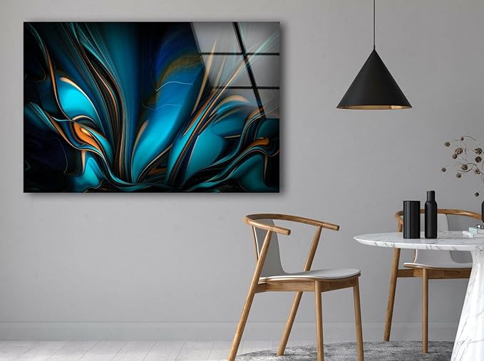 My Photostation.com Round 24'' Orange & Blue Abstract Glass Wall ArtTempered Glass Printing Wall Decor Large Wall Art Wall Hangings