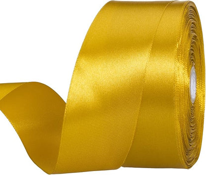 1 1/2 Inch Gold Solid Satin Ribbon, 50 Yards Craft Fabric Ribbon for Gift Wrapping Floral Bouquets Wedding Party Decoration