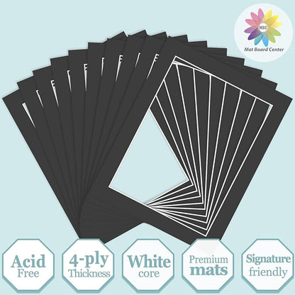 MBC Mat Board Center, 10 Pack 11X14 for 9X12 Black Picture Mats Frame Mattes, Bevel Cut, Acid Free, 4-Ply Thickness