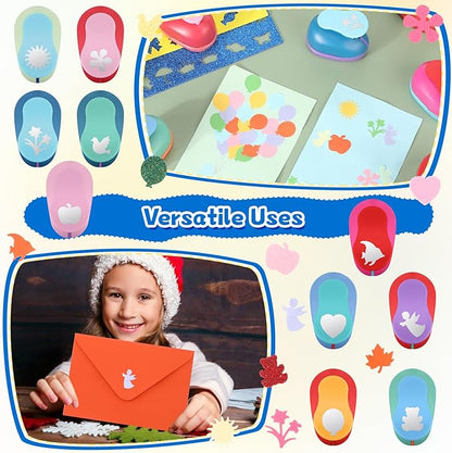 Harloon 10 Pcs Craft Hole Punch Shapes 1 Inch Paper Punch Hole Mix Shapes Cutters for Paper Crafting Scrapbooking Kids Teacher Office Supplies (Rich)