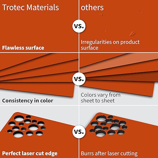Trotec TroLase | 12"x20"x1/16", 4 Pcs | Orange/Black| 2 Ply | Modified Acrylic | Laser Engraving Double Color Plastic Sheet | Engraving Blanks for Laser, Saw, Guillotine | Made in USA