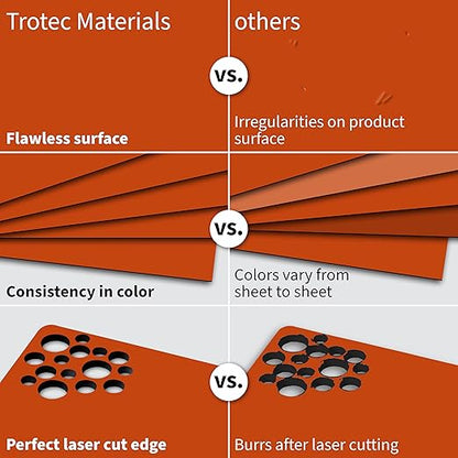 Trotec TroLase | 12"x24"x1/16", 4 Pcs | Orange/Black| 2 Ply | Modified Acrylic | Laser Engraving Double Color Plastic Sheet | Engraving Blanks for Laser, Saw, Guillotine | Made in USA