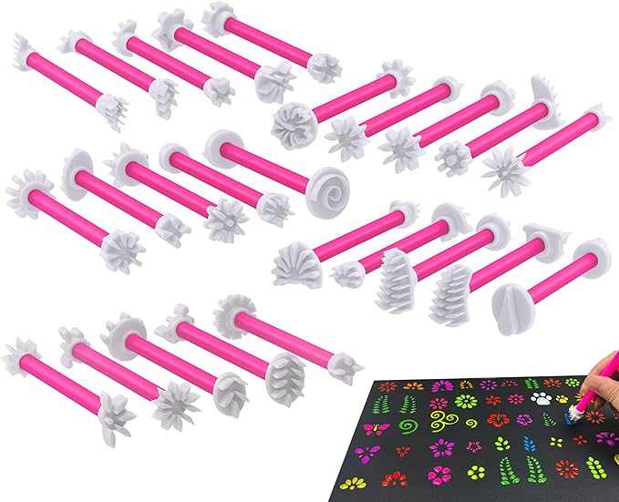 GEOCCI Flower Petal Tools for Dot Painting，50 Petal Shapes Dotting Tool，Mandala Dot Art Tools for Rocks，Embosssing Tools for Painting Dots （Pink）