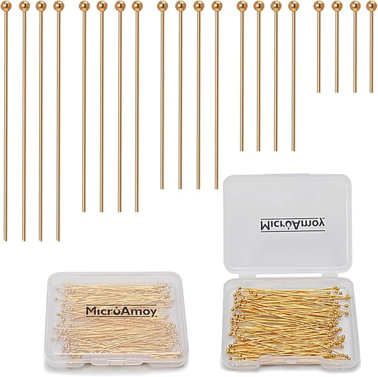 150pcs 18K Gold Filled Ball Pins Non Tarnish Craft Earring Bracelet Jewelry Making Accessories Supplies (30mm (1.18in), Gold-Ball Pin)
