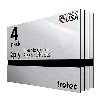 Trotec | Metallic Looking Acrylic Sheet | 12"x20"x1/16, 4 Pcs | Brushed Aluminum/Black | Metallic Finish - Scratch Resistant for Laser Engraving & Cutting,Printing,Glowforge,Name Plate | USA Made