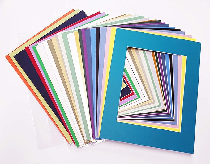 6x8 Mat for 8x10 Frame - Precut Mat Board Acid-Free Show Kit with Backing Board, and Clear Bags Mixed Colors 6x8 Photo Matte Made to Fit a 8x10 Picture Frame Matboard for Framing, Pack of 100 Mats