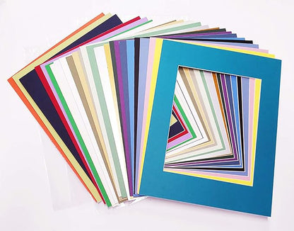 6x8 Mat for 8x10 Frame - Precut Mat Board Acid-Free Show Kit with Backing Board, and Clear Bags Mixed Colors 6x8 Photo Matte Made to Fit a 8x10 Picture Frame Matboard for Framing, Pack of 25 Mats