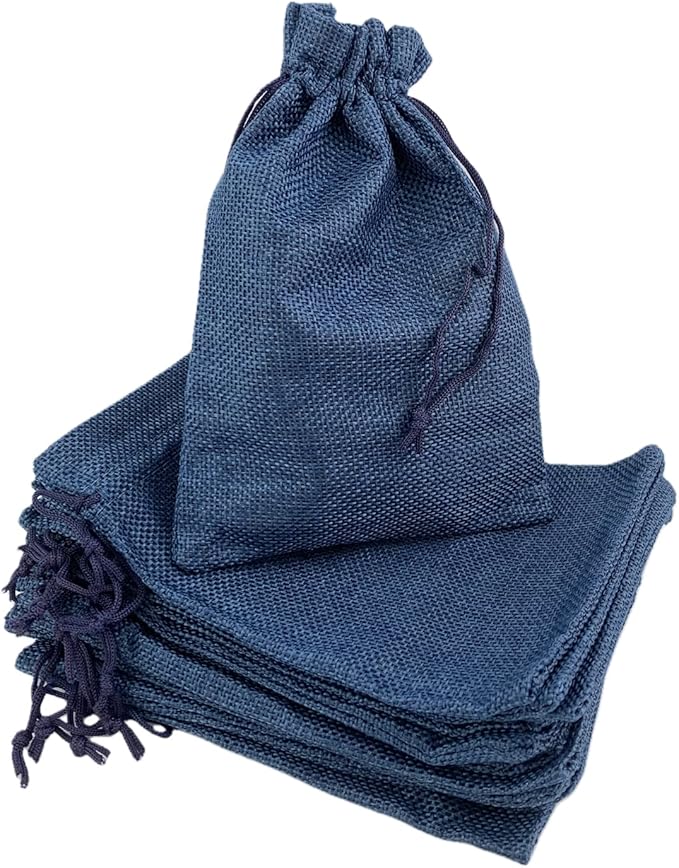 Palmhomee Pack of 25 Burlap Gift Bags with Drawstring Linen Jewelry Pouches Wedding Hessian Jute Bags for Birthday and Treat Pouches Party Wedding Favors Gift (7x9 Inch, Navy Blue)