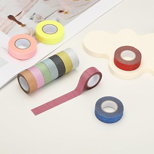 PATIKIL 2 Roll Glitter Paper Washi Tape, Washi Decorative Tape for Crafts, Silver