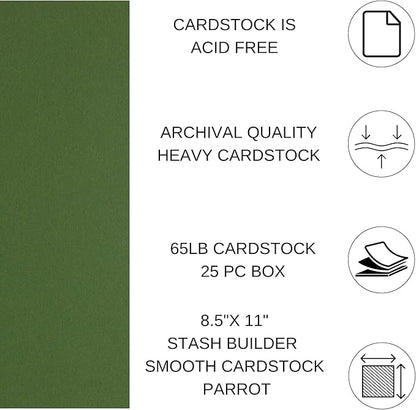 PA Paper Accents Stash Builder Cardstock 8.5" x 11" BParrot, 65lb colored cardstock paper for card making, scrapbooking, printing, quilling and crafts, 25 piece pack
