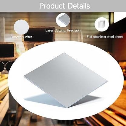304 Stainless Steel Sheet - 12" X 8" X 1/16" Thin Stainless Steel Plate 1/16 Inch Thickness with Protective Film Metal Sheets Shim Stock for Kitchen DIY Crafting etc. (305 x 203 x 1.6 mm)