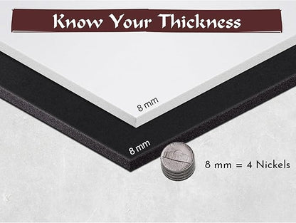 Shape Retention EVA Cosplay Foam 8mm (1mm-10mm) 14x39 inch Black or White High Density EVA Foam Sheets. Premium 85 kg/m3 Heat Shape Material for DIY Convention or Halloween Costumes by The Foamory