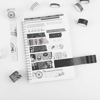 Dizdkizd Black and White Washi Tape Set, 20 Rolls Gothic Aesthetic Japanese Washi Tape Wide Scrapbooking Supplies Decorative Tape for Journaling, Planner, DIY Crafts