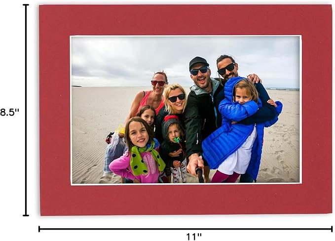 Poster Palooza 8.5x11 Mat Bevel Cut for 7x9 Photos - Acid Free Deep Red Precut Matboard - For Pictures, Photos, Framing - 4-ply Thickness