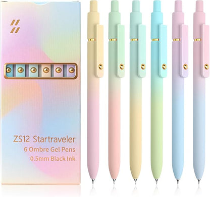 6 Pcs Gel Pens 0.5mm Quick Dry Black Ink Pens Fine Point Smooth Writing Pens, Cute Office and School Supplies Gifts for Women Teacher Students (6 Pcs Ombre Gold)