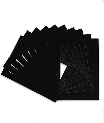 Poster Palooza Pack of 25 Acid Free 8x10 Mats Bevel Cut for 6x8 Photos - Black with Black Core Precut Matboards for Pictures, Photos, Framing - 4-ply Thickness