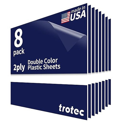 Trotec TroLase | 12"x12"x1/16", 8 Pcs | Blueberry/White | 2 Ply | Modified Acrylic | Laser Engraving Double Color Plastic Sheet | Engraving Blanks for Laser, Saw, Guillotine | Made in USA