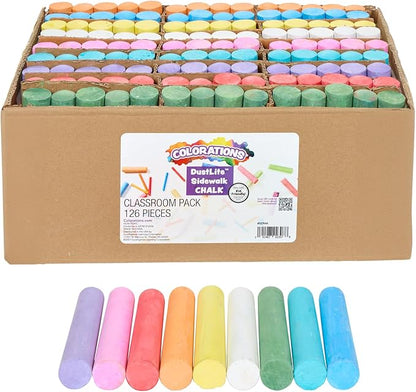 Colorations sidewalk chalk classroom pack, Assorted Set, Outdoor Play, Screen-free, Creativity, Drawing, Hopscotch, Easy to Grip, Colors & Patterns