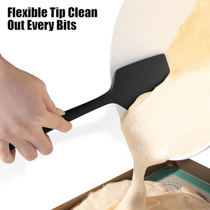 600°F Heat Resistant Silicone Spatula, Doosu High Temp Flexible Kitchen Rubber Bowl Scrapers Food Grade Seamless Baking Supplies Scratch-Proof for Scraping Non-Stick Pans (Black, 11.4in)