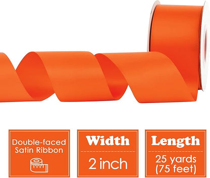 HUIHUANG Orange Satin Ribbon 2 inch Wide Double Faced Satin Ribbon Orange Ribbon for Gift Wrapping, Bows Making, Flower Bouquet, DIY Crafts, Wedding, Holiday Party Decor -25 Yards/Roll