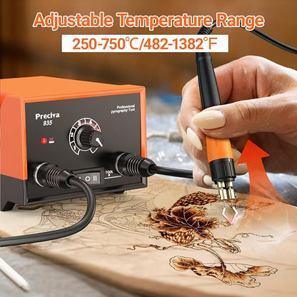 Preciva 935 Dual Handle Wood Burning Kit - Professional Pyrography Tool with 20 Wire Nibs & Pen Holder | Adjustable Temp 482~1382℉ | for Wood Burning, Leather Craft, Art Designs