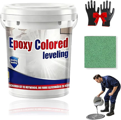 Epoxy Floor Paint, Epoxy Colored Sand Floor Paint, High-Gloss Marble Effect Self-Leveling Coating, Waterproof, Non-Slip, Ultra-Durable for Garage, Basement, Wood Floors (Green,11 lb)