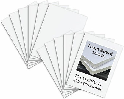Foam Board 11 x 14 in, ZXUNLIEH 12 Pack White Poster Board, 3/16 in Thick Craft Foam Core Board, Puzzle Board, Double Sided, Foam Sheets for Picture, Project, Presentation, Artwork, Signage and Crafts