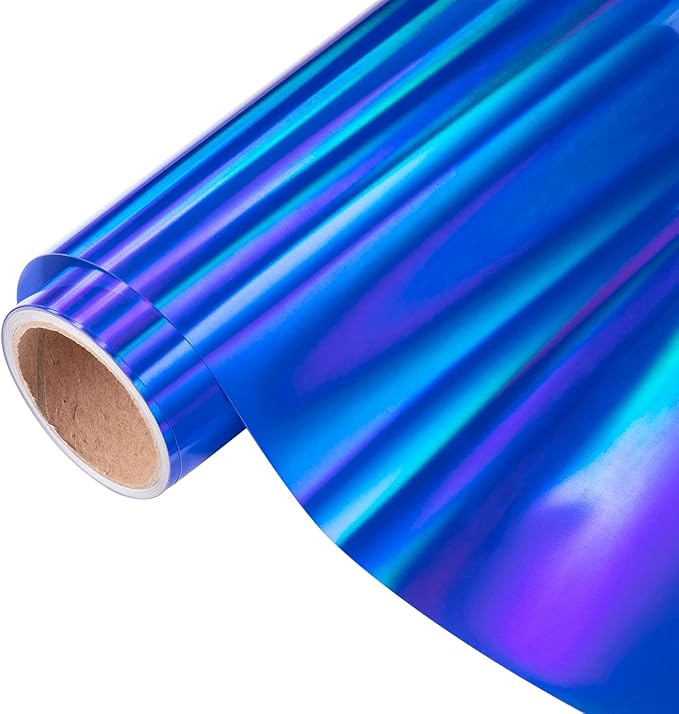 VINYL FROG Holographic HTV Vinyl Roll 12" x5ft Blue Metallic Heat Transfer Vinyl Iron on Vinyl Easy to Cut & Weed DIY Heat Press Design for T-Shirts