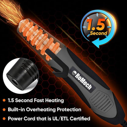 ROMECH 350W Heat Gun with 2 Nozzles, Dual Temp Heat Gun 400°F-660°F, Fast Heat Hot Air Gun with Overload Protection for DIY Craft Embossing Shrink Wrapping (Grey)