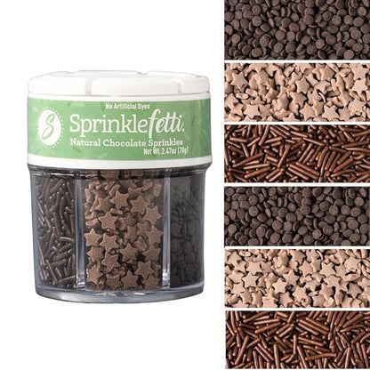 Sweets Indeed Dye-Free Chocolate Sprinkles – 2.75 oz 6-Cell Mix with Jimmies, Star Shapes & Confetti Circles | Natural Brown Sprinkle Set for Cookies, Cakes, Cupcakes & Dessert Decorating