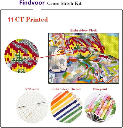 Hopeart Stamped Cross Stitch Kits for Beginner Embroidery Kits for Beginners Adults DIY 11CT Cross Stitch Patterns Needlepoint Kits Crossstitching Kits-Forest Deer 16x20 inch