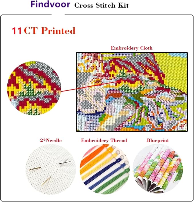 Hopeart Stamped Cross Stitch Kits for Beginner Embroidery Kits for Beginners Adults DIY 11CT Cross Stitch Patterns Needlepoint Kits Crossstitching Kits-Starry Sky Cat 18x18 inch
