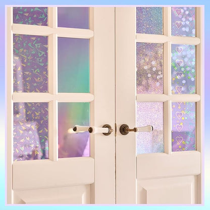 Clabby 36 Sheets Holographic Sticker Paper A4 Vinyl Sticker Paper Self Adhesive Waterproof Transparent Film, 11.7 x 8.3 inches(Gem, Dot, Colorful, Star, Heart, Sand Star)