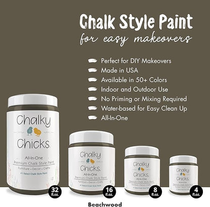 Chalky Chicks All-in-One Chalk Paint for Furniture or Cabinet - 8 Fl Oz - Matte Finish Beachwood (Brown/Gray) for Metal, Wood Furniture Paint - No Sanding All-in-One for Home Decor & Crafts, USA Made