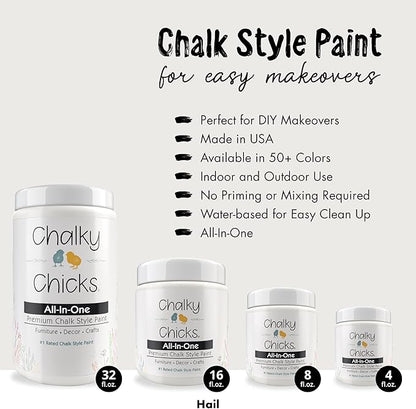 Chalky Chicks 8 Fl Oz Matte Hail (White) Chalk Paint for Furniture Without Sanding, No Prep Furniture Paint No Sanding All in One for Crafts, Wood, Walls, Cabinet, Metal, Dresser, Farmhouse
